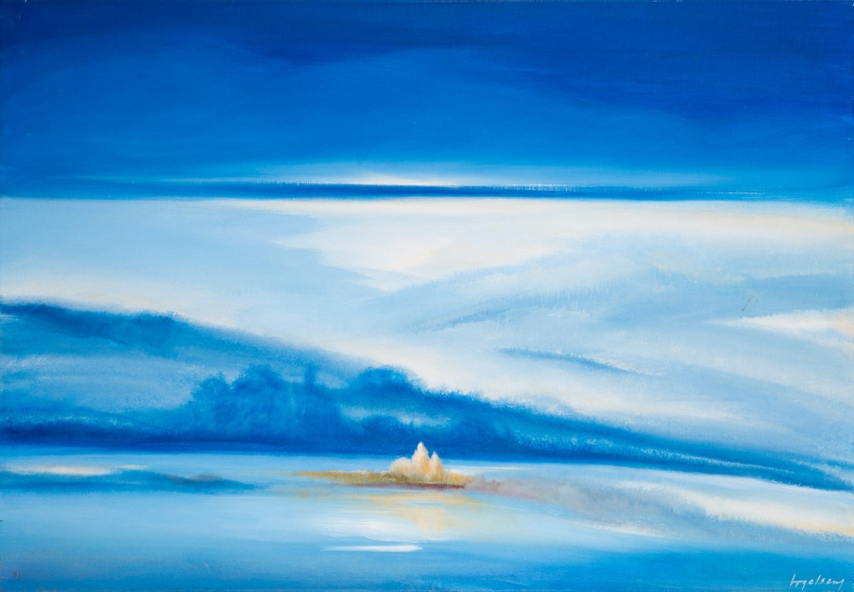 Artwork by Karl Vogelsang, White-Blue Sound, Made of acrylic / canvas