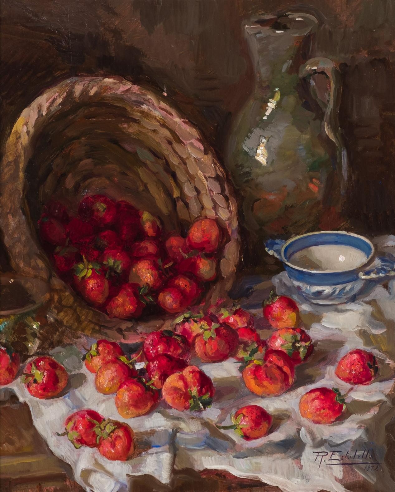 Artwork by Ramón Estalella, "Fresones", Made of Oil on panel