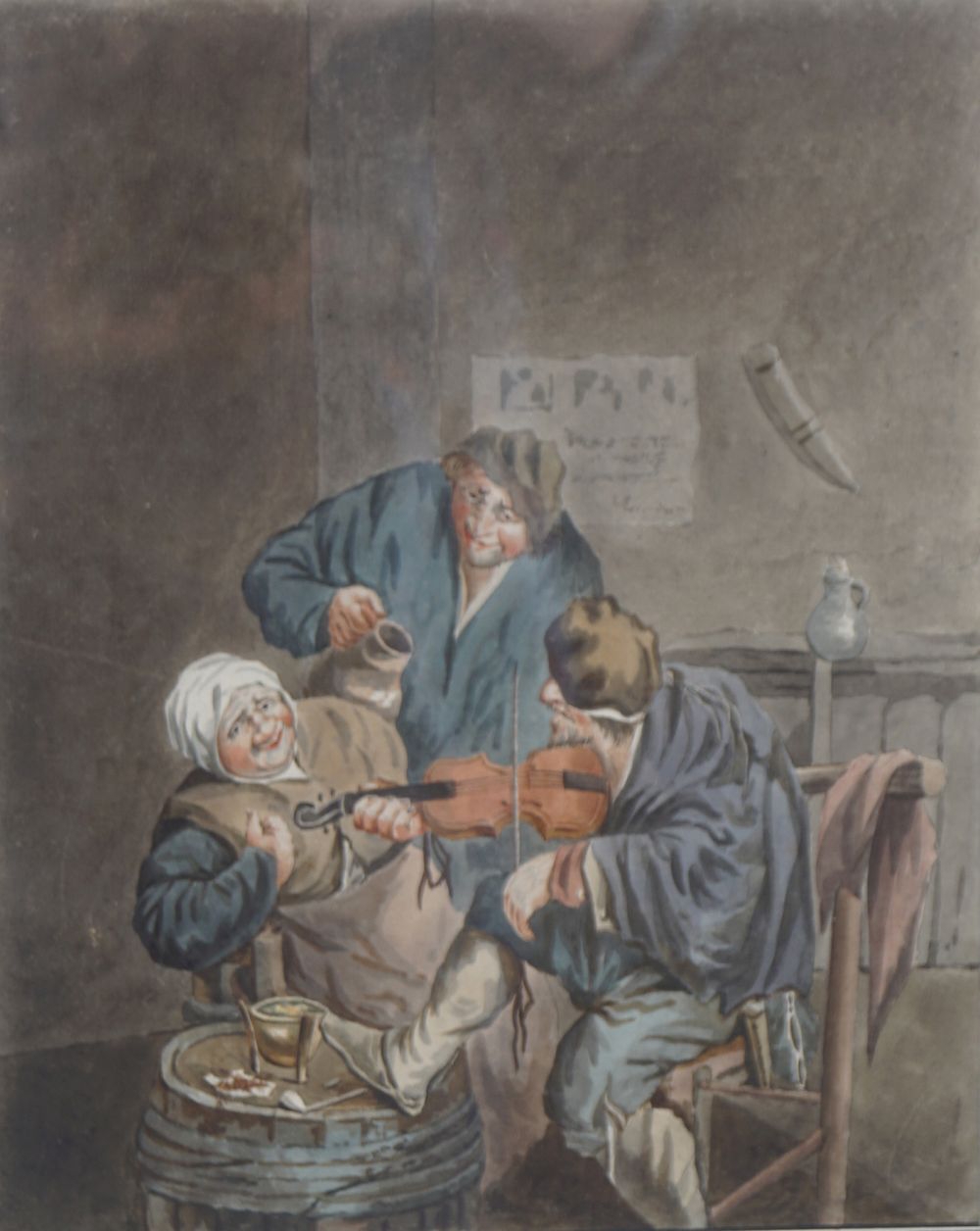 Artwork by Abraham Delfos, Violinist in tavern, Made of Watercolour on laid paper