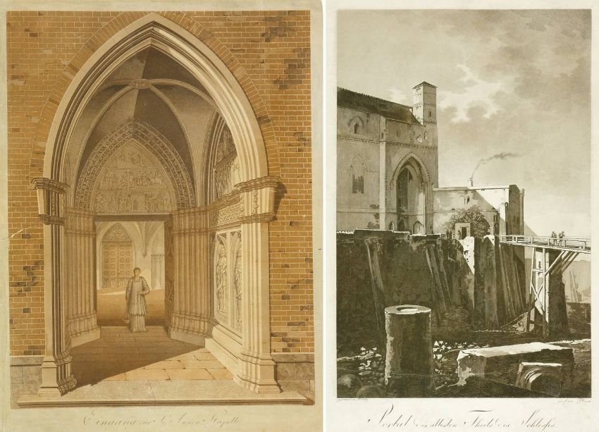 Artwork by Johann Friedrich Frick, Marienburg: Portal des ältesten Theils des Schlosses, Made of Aquatint on wove paper