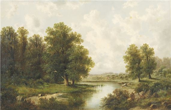 Waldige Landschaft mit Bachlauf by Albert Lang