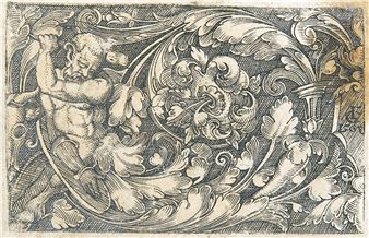 Die Vignette mit dem nackten Mann mit Schild - Monogrammist F.G.