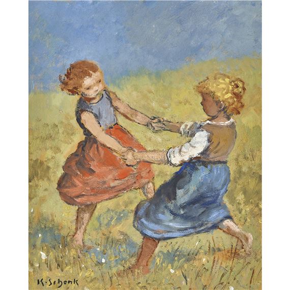 Karl Schenk | Tanzendes Mädchenpaar im Freien | MutualArt