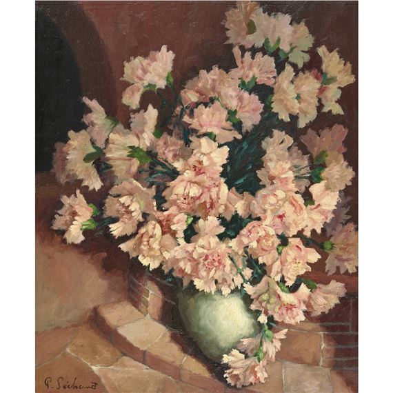 Nelkenstrauss in bauchiger Vase by Paul Sechaud