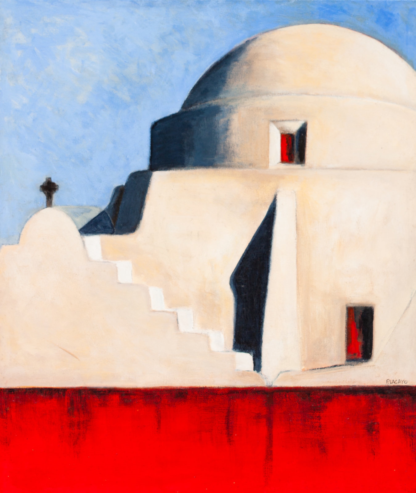 Artwork by Pam Lacayo, Eglise de la Paraportiani, Made of oil on canvas