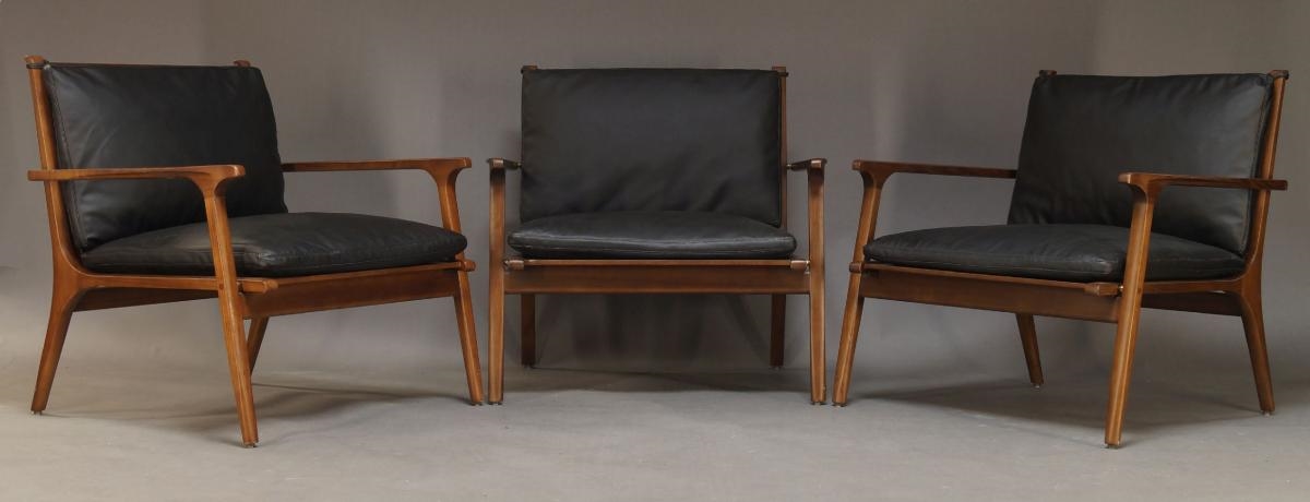 Artwork by Stellar Works, a set of three 'Ren' lounge chairs, Made of black leather