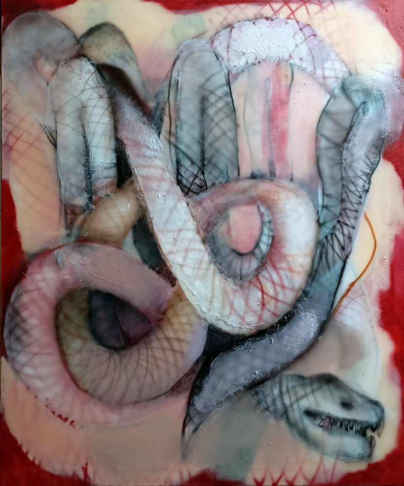 Artwork by Julia Tymanska, ąż, Made of acrylic, ink, oil-phthalic enamel on canvas