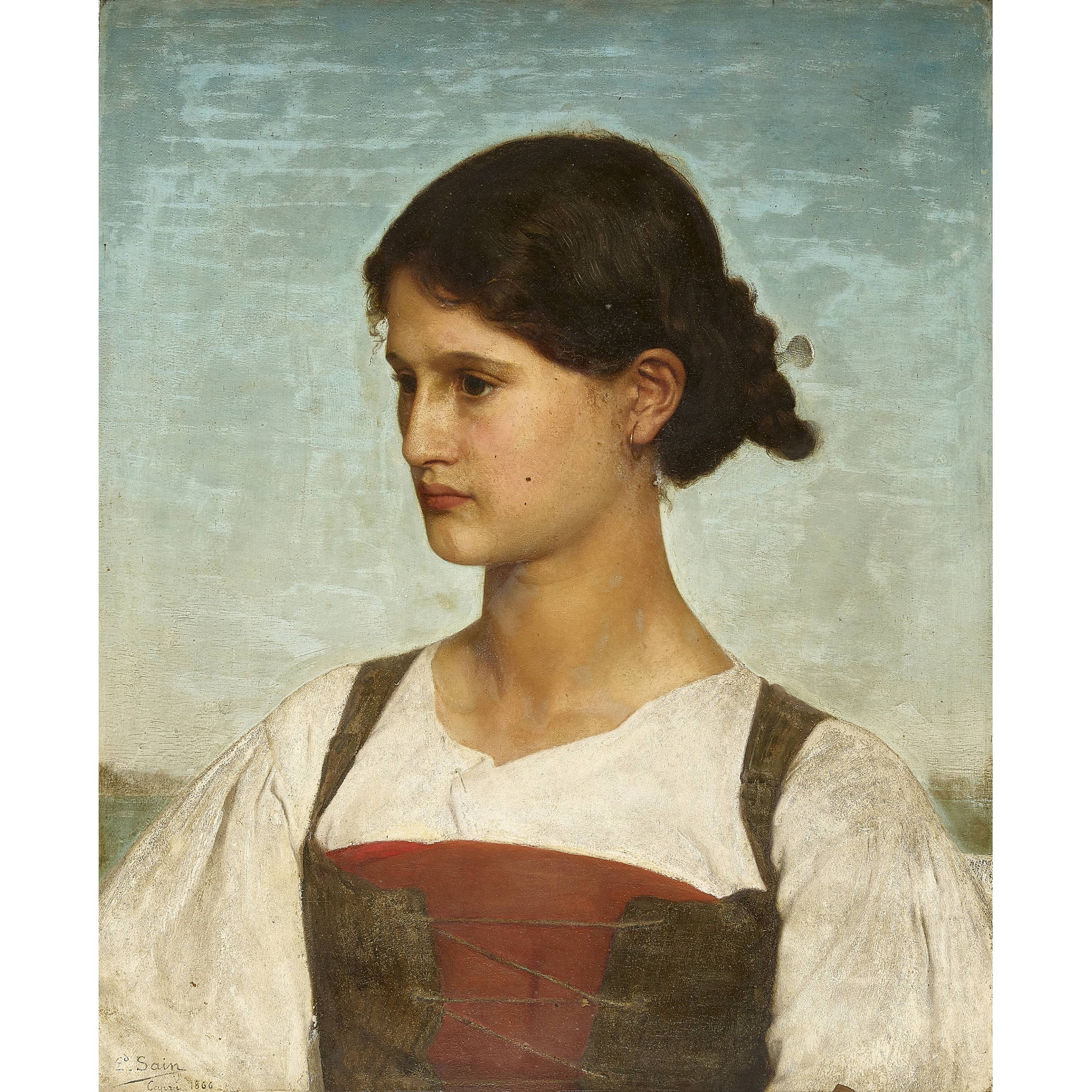 Artwork by Edouard Alexandre Sain, Portrait d'une jeune femme de Capri, Made of oil on wood