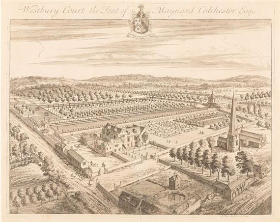 'Britannia Illustrata':/Hampton Court, Deane, Coley, Wollaton Hall, Longleat and Westbury Court by Johannes Kip, Leendert Knijff, 1707