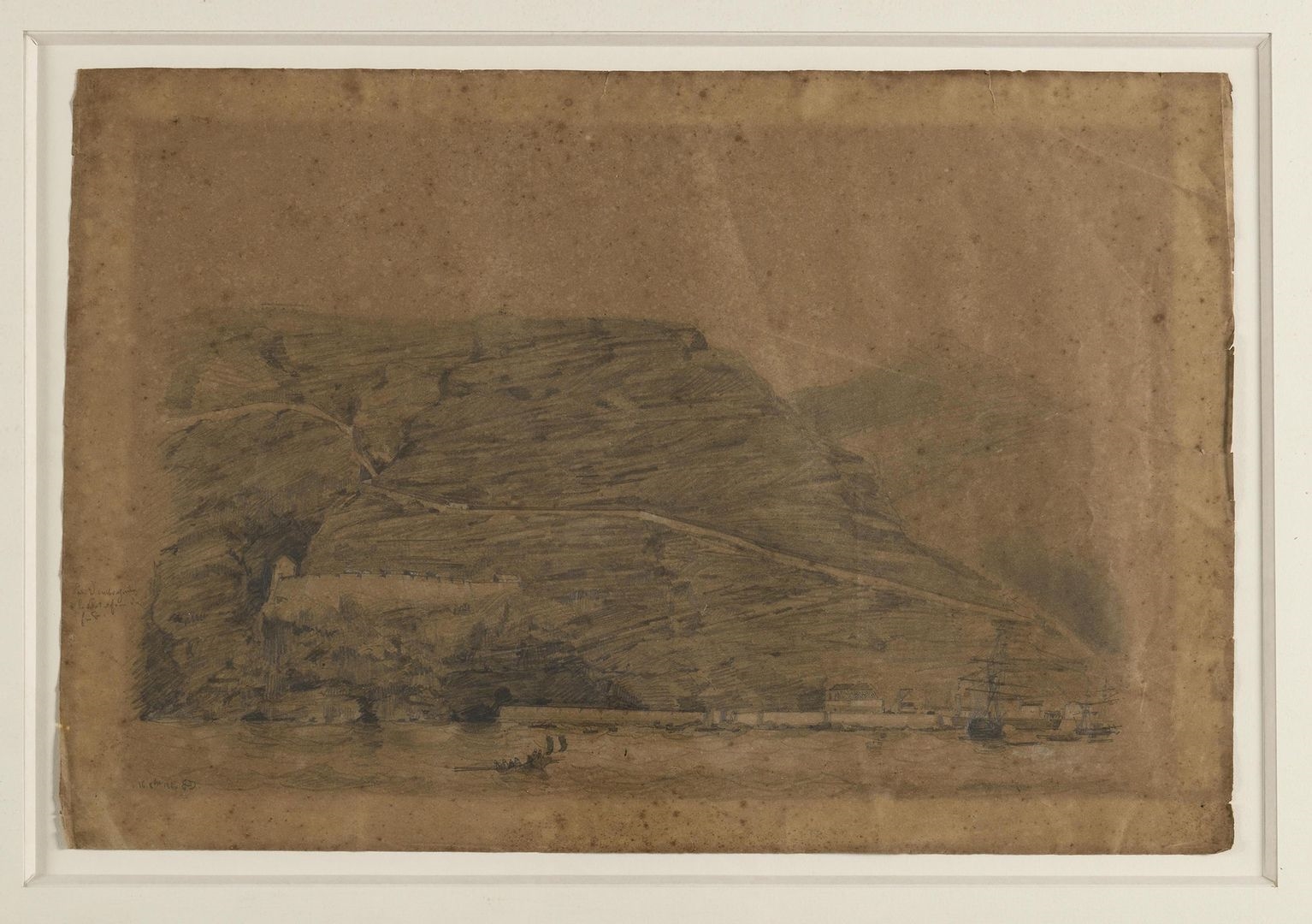 Artwork by Louis Doret, The harbour and The port, Made of Drawing in black pencil and wash, light touches of gouache; Black pencil drawing with gouache and wash enhancement