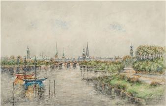 View on Hamburg across the Alster - Ferdinand Höpner