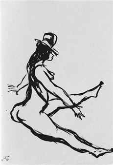 Sich bewegender weiblicher Akt mit Hut - Carl Marx