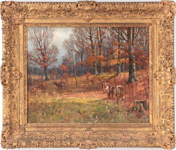 Autumn landscape with cows by John E. Bundy