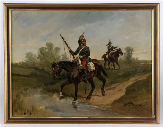 Dragons of the Third Republic passing the ford by Georges Louis Hyon