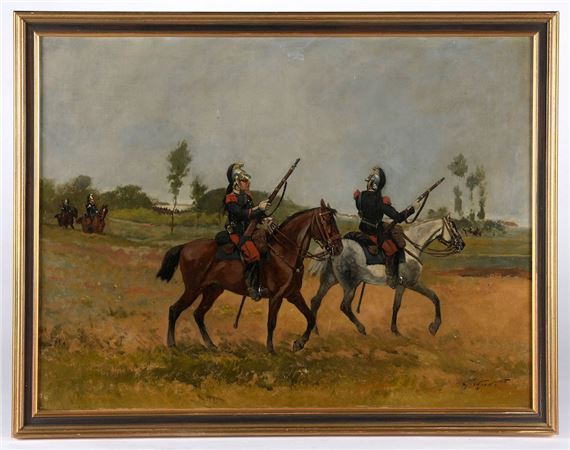 Two dragoons of the Second Empire rifle in hand by Georges Louis Hyon