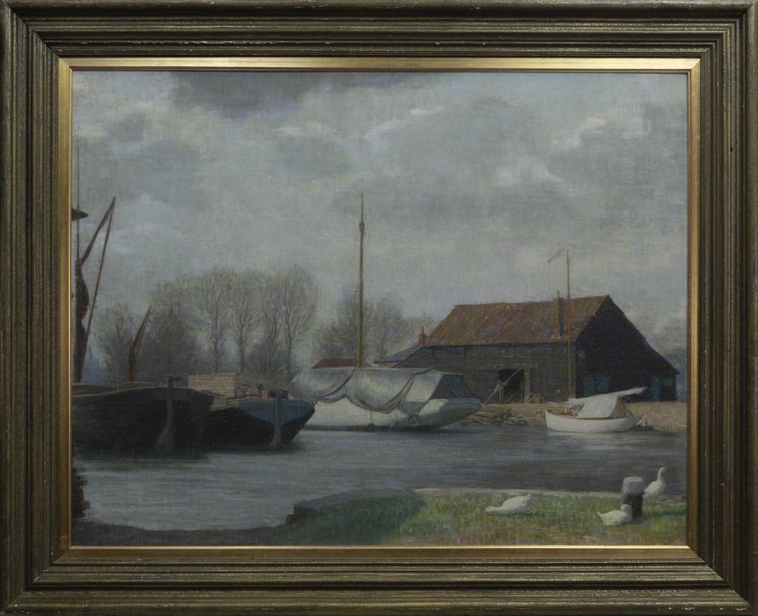 Artwork by John Bulloch Souter, DUTCH BARGES, Made of pastel on paper