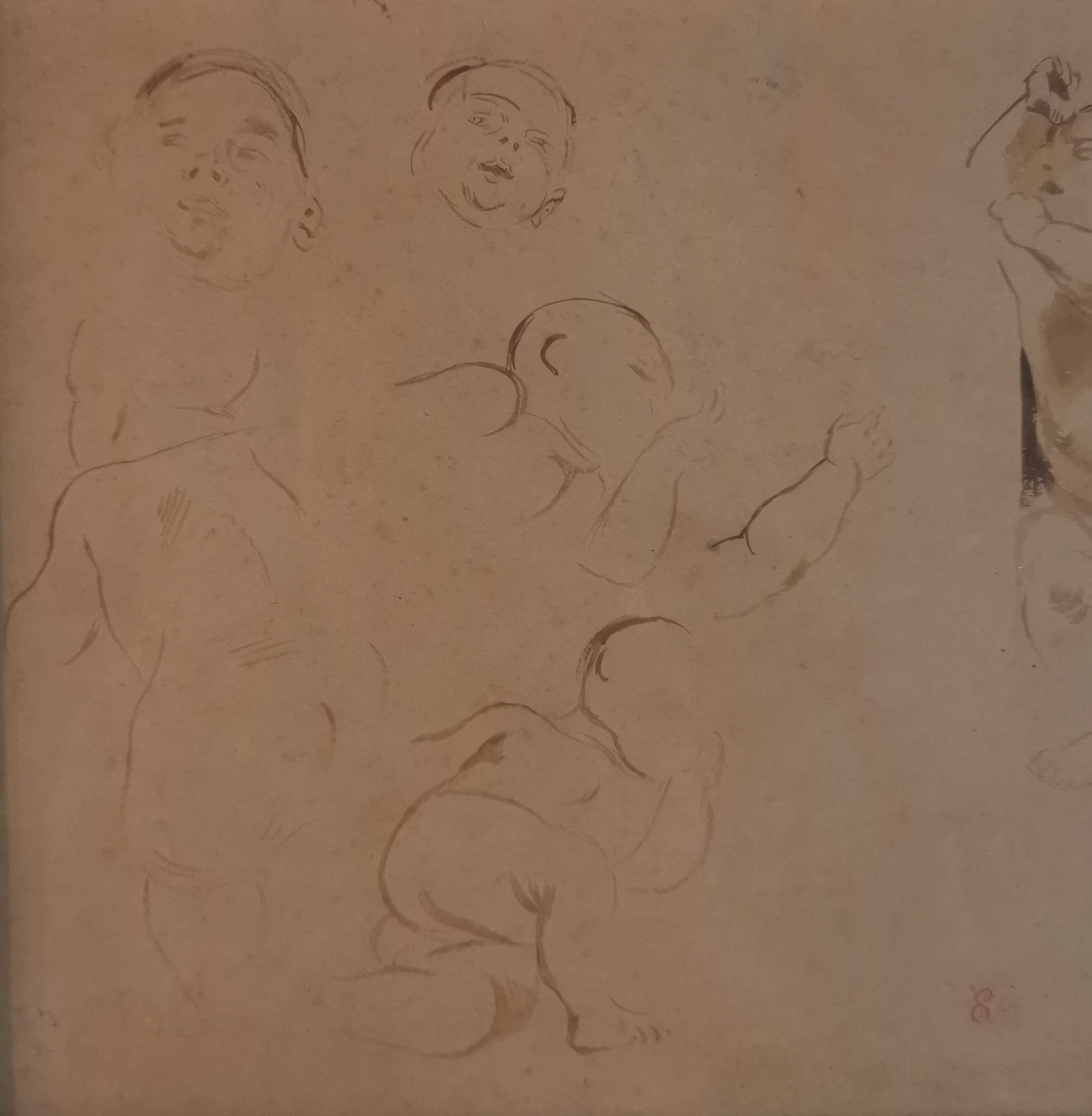 Artwork by Eugène Delacroix, Etude de bébé allongé, Made of Pen and brown ink, brown wash