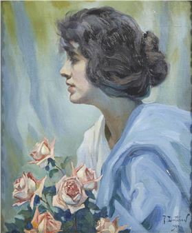 Portrait d’élégante aux roses - Pierre Dmitrow