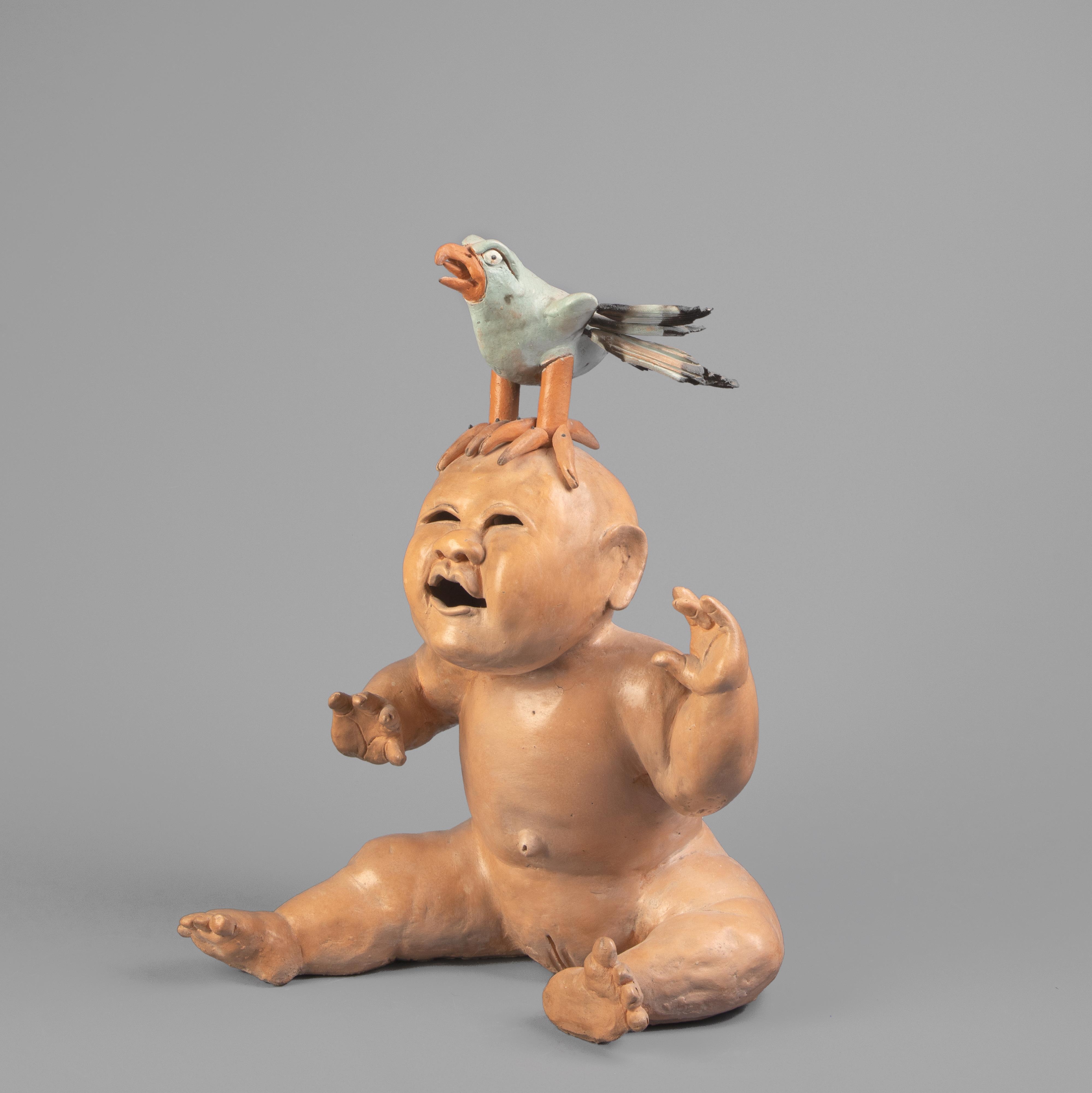Artwork by Joe Mariscal, Baby and Bird, Made of glazed ceramic