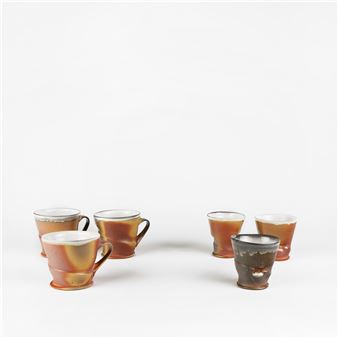 Group of Six Cups: Three Tea Bowls, Three Handled Mugs - Matt Long