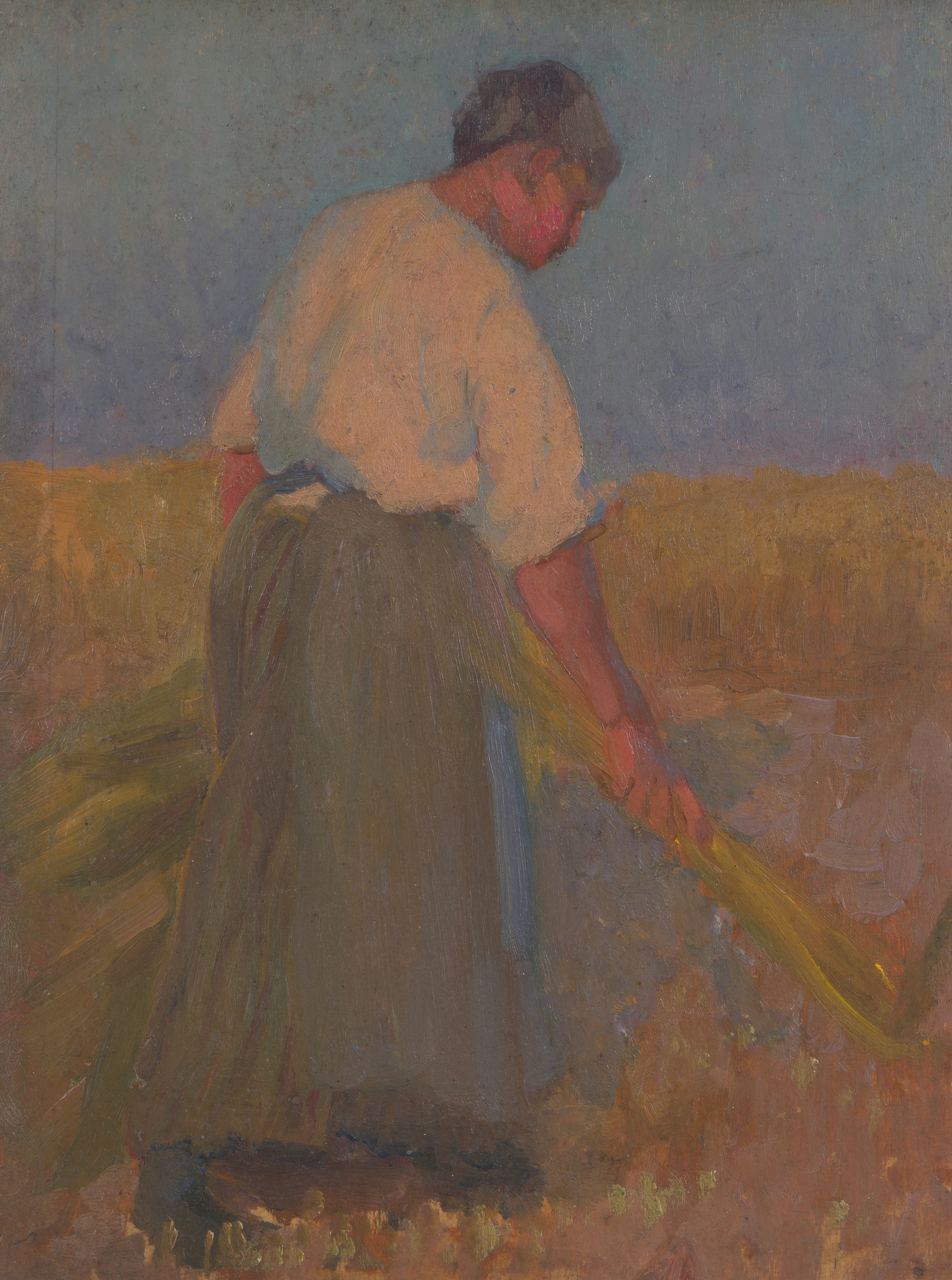 Artwork by E. Phillips Fox, Gathering Hay, Made of oil on panel