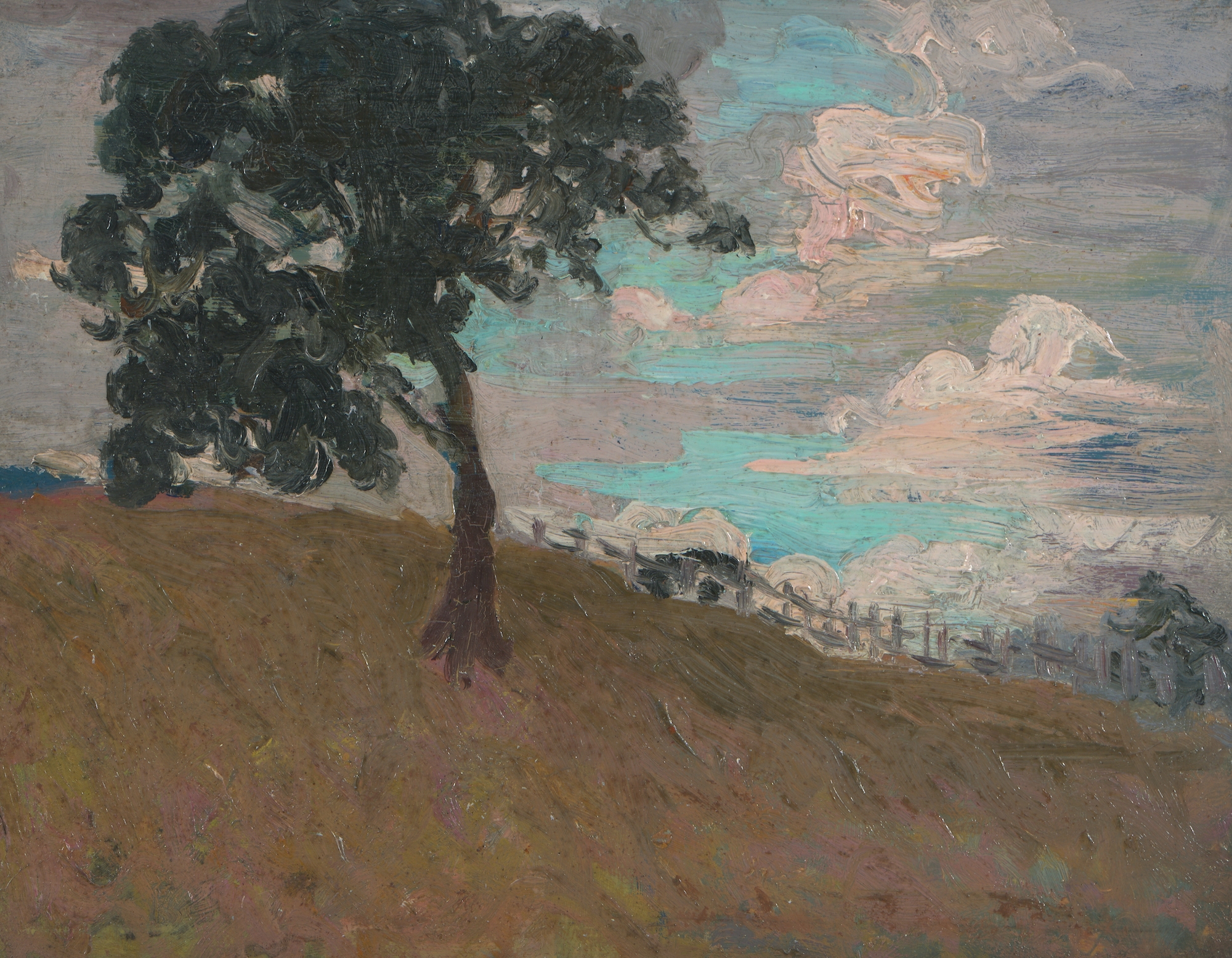 Artwork by E. Phillips Fox, The Lone Tree, Made of oil on board
