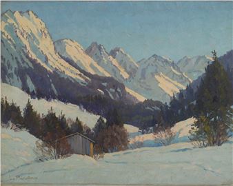 Snowy mountainous landscape with hut - Lonny von Plänckner