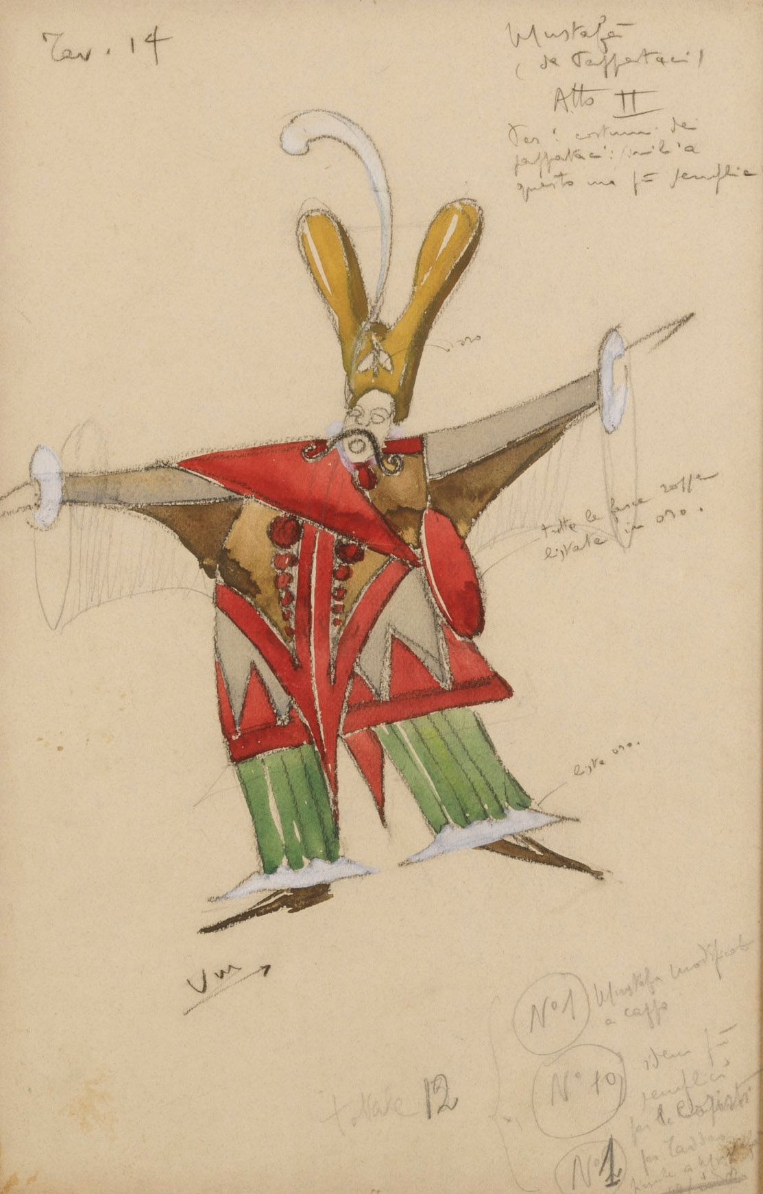 Artwork by Virgilio Marchi, L'Italiana in Algeri Mustafà, Made of mixed media on cardboard