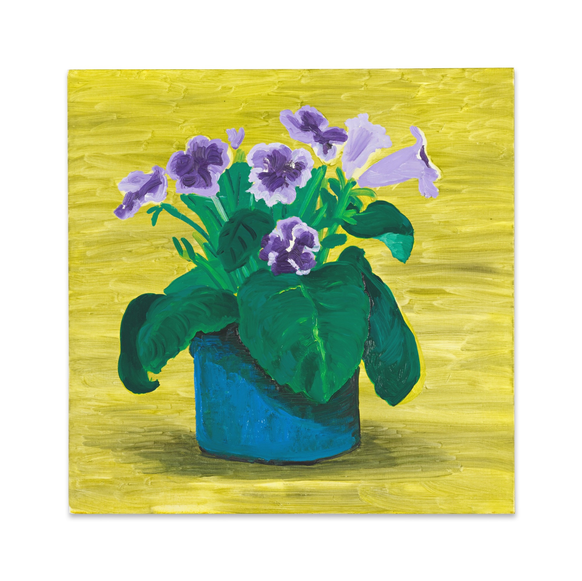 Blue Pot of Purple Flowers by David Hockney, dated 1989