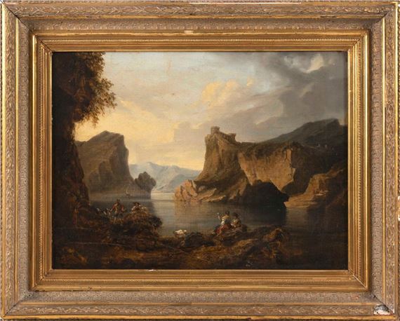 George Hodson | Castle overlooking a lake. | MutualArt