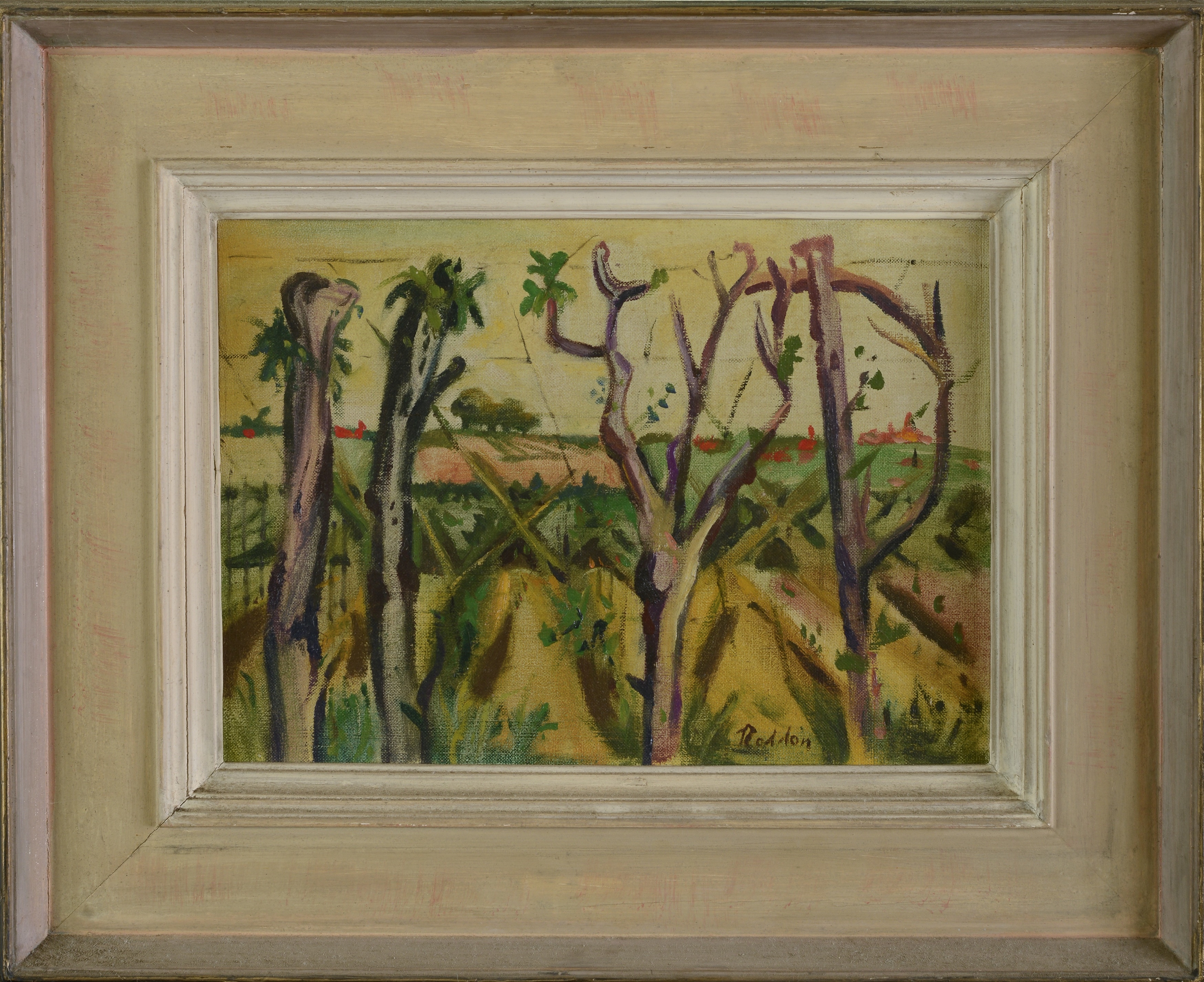 Artwork by Guy Roddon, Hop Garden and Lew Screen, Made of oil on canvas board