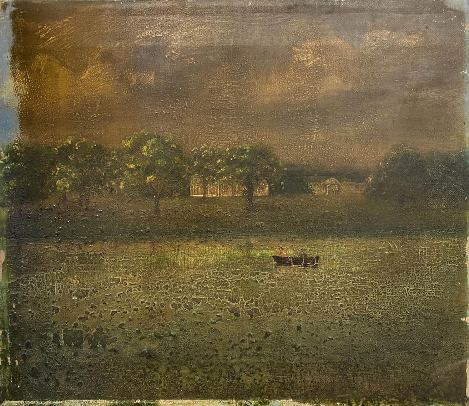 Artwork by Hugh Knyvet, 'Kirby Cane - landscape with country house, lake and boat', Made of oil on canvas