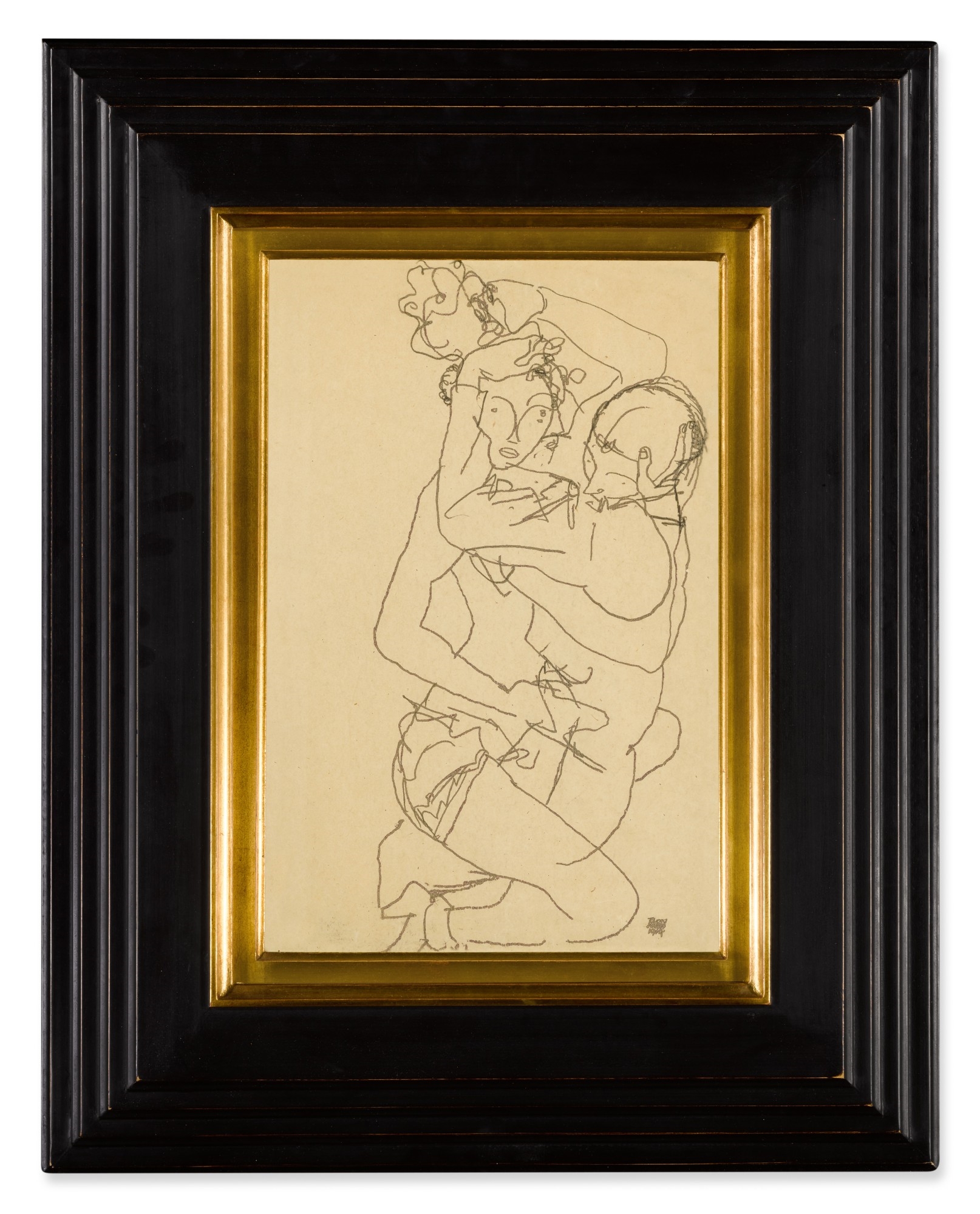 Artwork by Egon Schiele, Paar Im Umarmung (Couple embracing), Made of Black crayon on paper