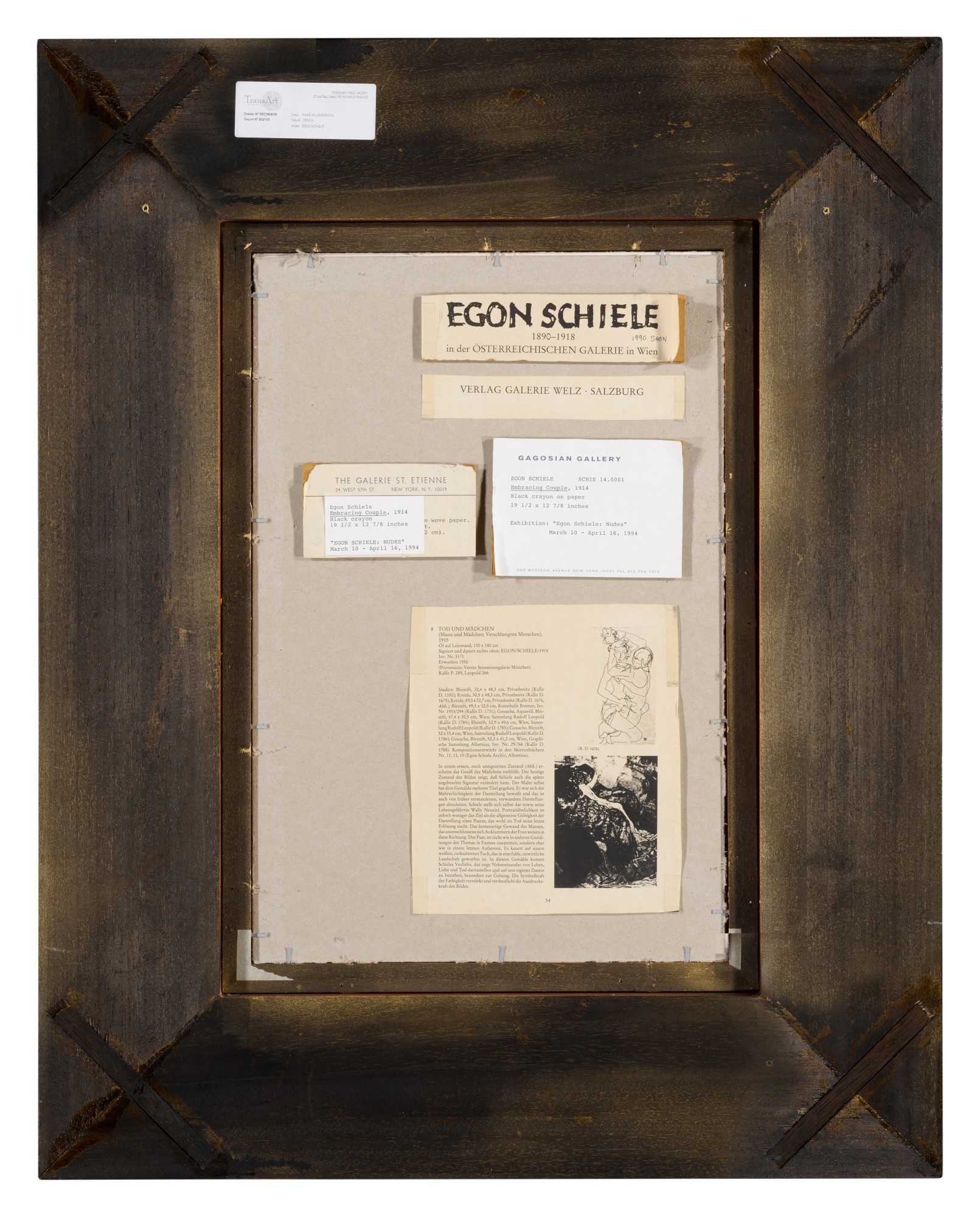 Artwork by Egon Schiele, Paar Im Umarmung (Couple embracing), Made of Black crayon on paper