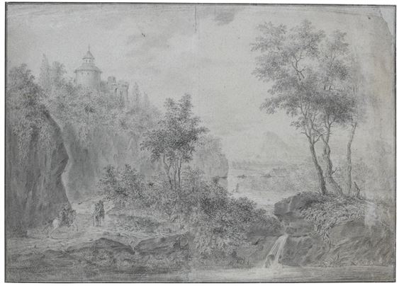 A landscape with two figures in the foreground by German School, 18th Century, 18th Century