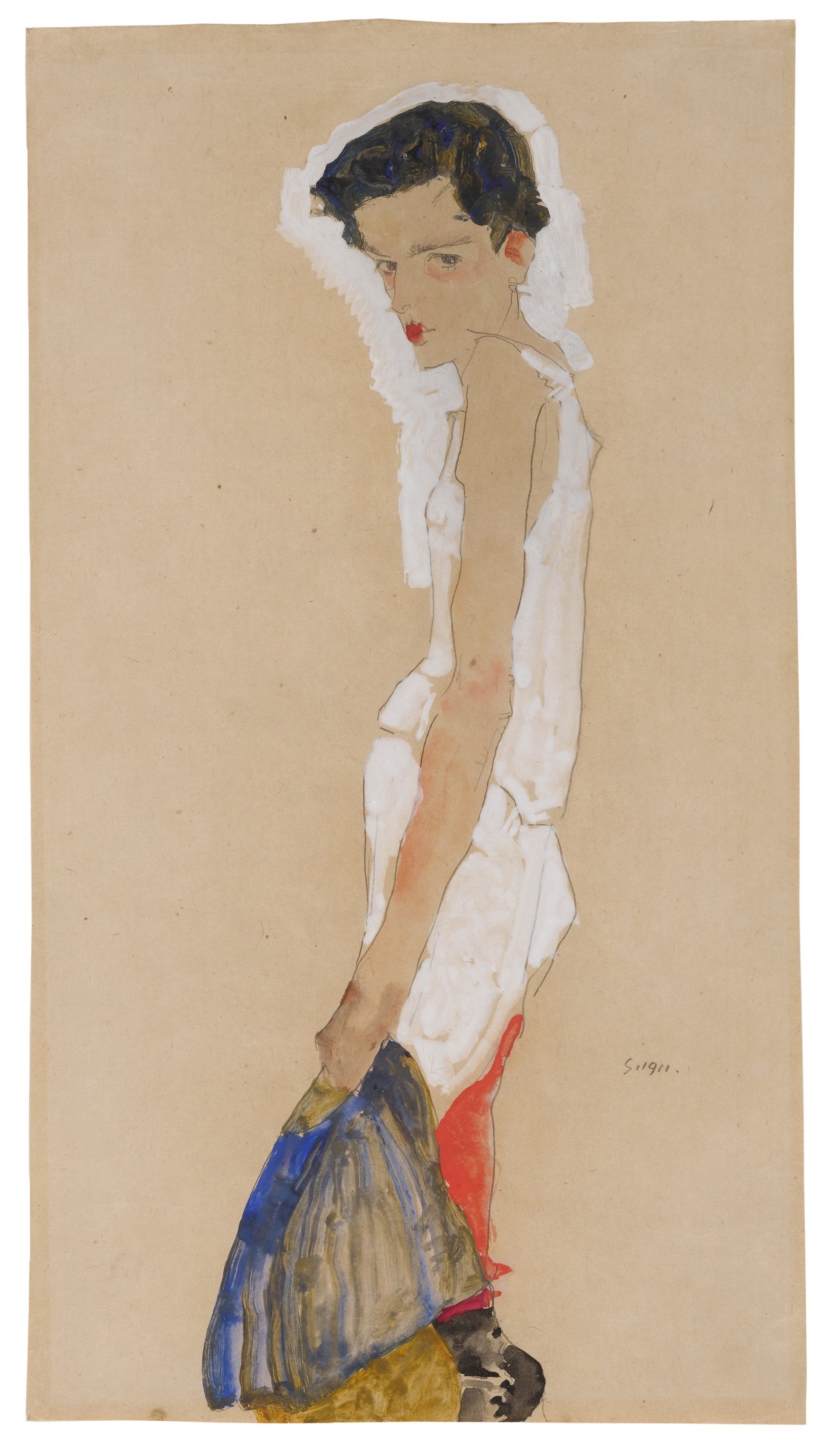 Sich entkleidendes Mädchen (Girl Undressing) by Egon Schiele, dated 1911