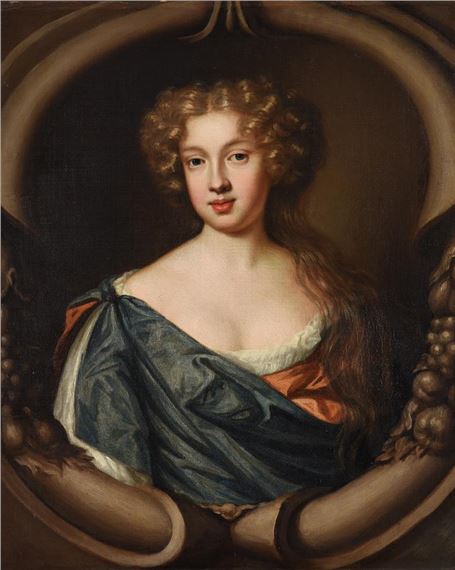 Mary Beale | Portrait of a lady in a blue cloak and orange dress ...