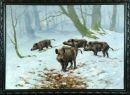 Wildschweine im Winterwald by Carl Deiker, 1946