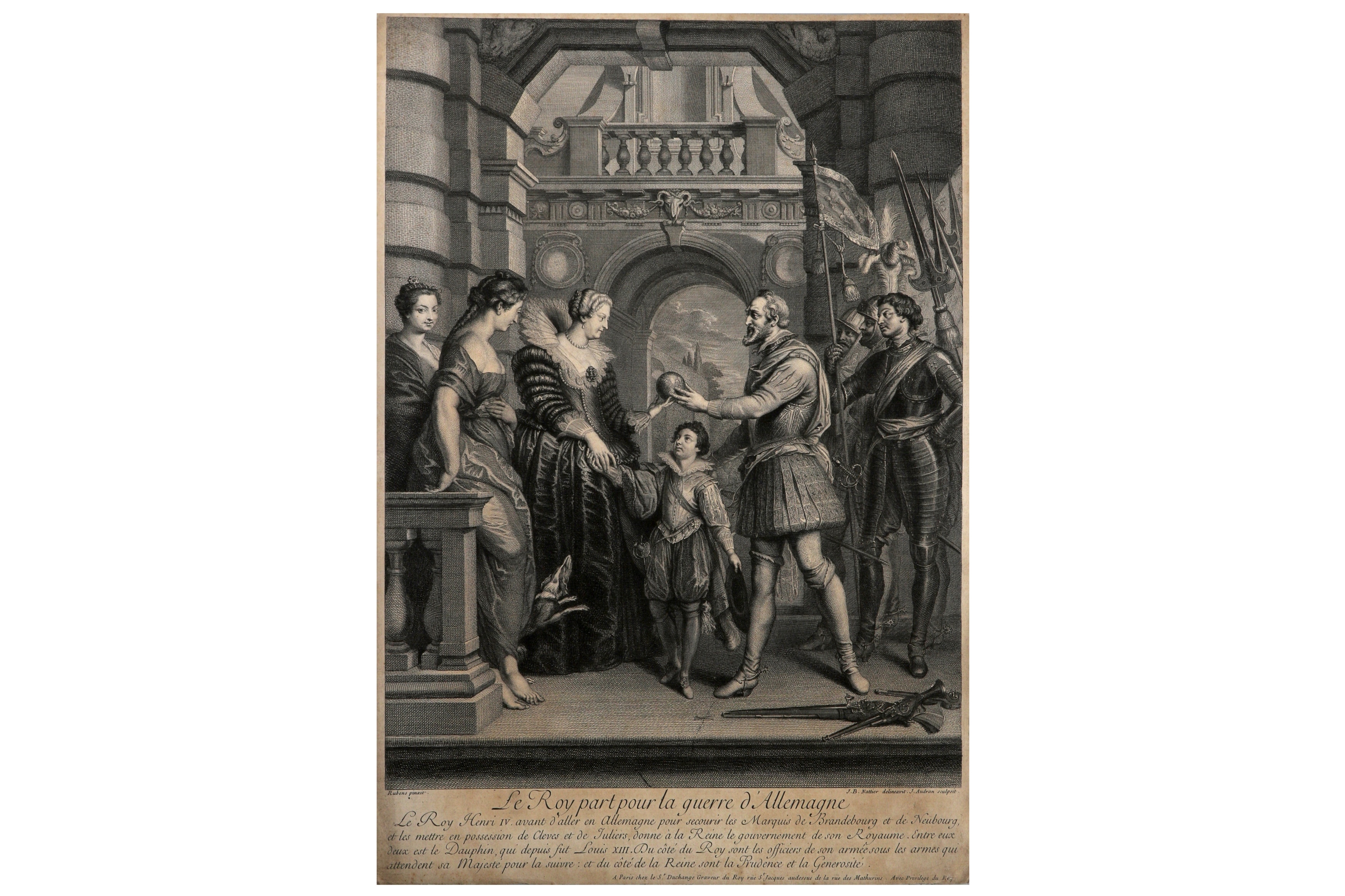 Artwork by Peter Paul Rubens, Jean-Marc Nattier, Gaspar Duchange, Le debarquement de la Reine au port de Marseille; Le Roy part pour la guerre d'Allemagne; Le Marriage de la Reine,, Made of plates