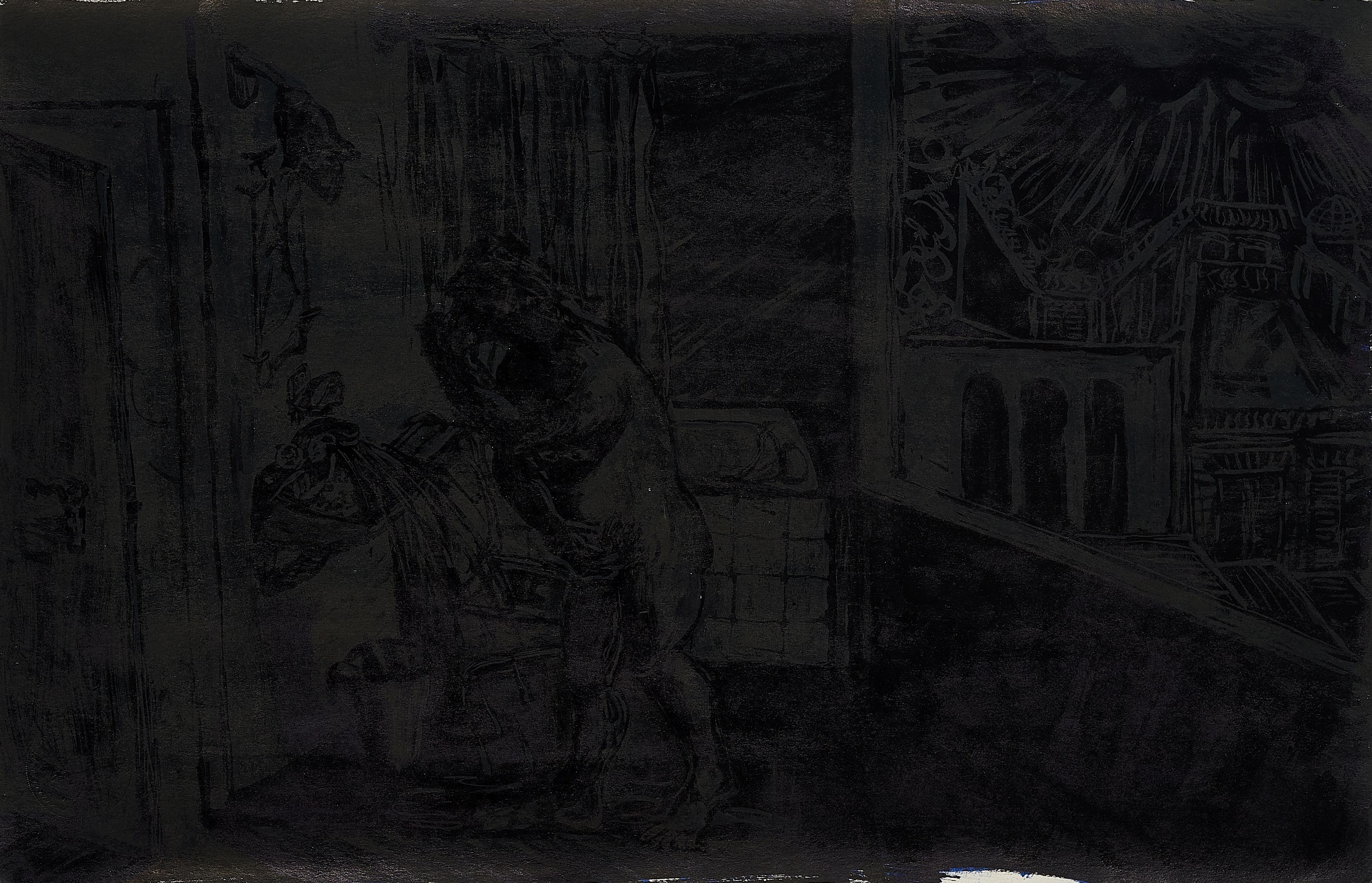 Artwork by Lou Hoyer, Untitled (from the series "Das Schattenkabinett des Dr. Schön", sheet 10/16)., Made of India ink on paper