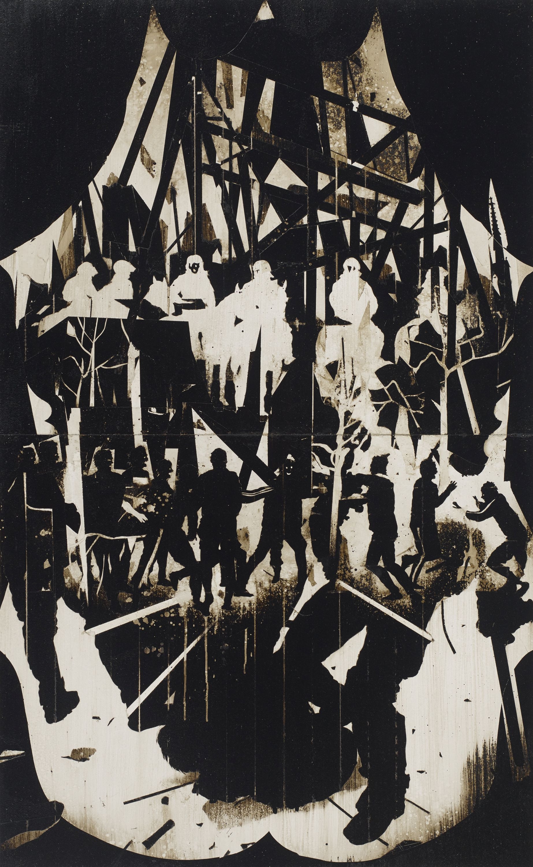 Artwork by Henning Kles, "Tribünen"., Made of Mixed media on 2 medium density fibre boards, glued together