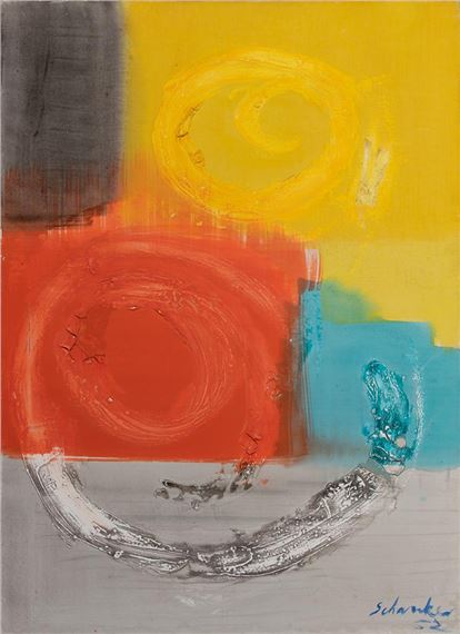 Yellow, Orange, and Blue Abstract by Louis Schanker