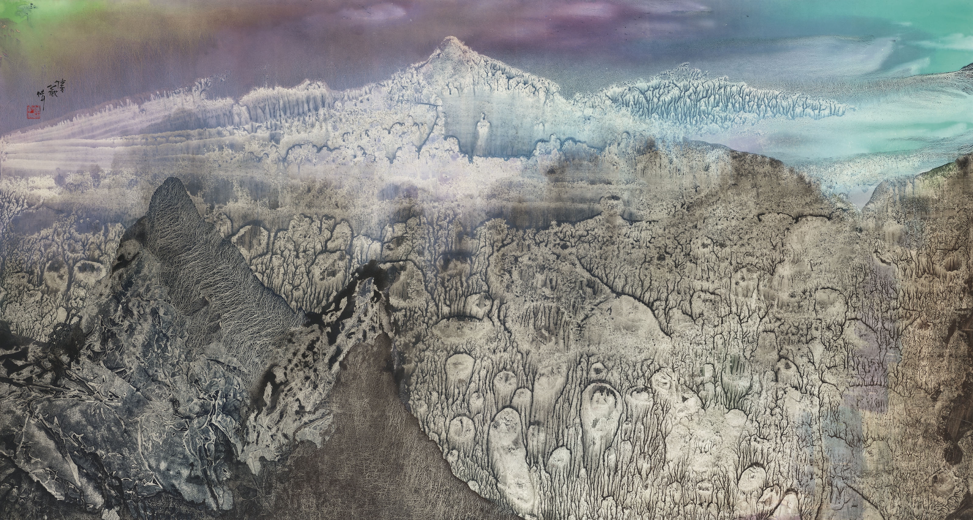 Artwork by Wesley Tongson, Mountains of Heaven, Made of mounted and framed, ink and colour on paper