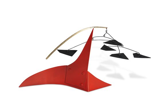 Five Black Polygons on Red and Yellow