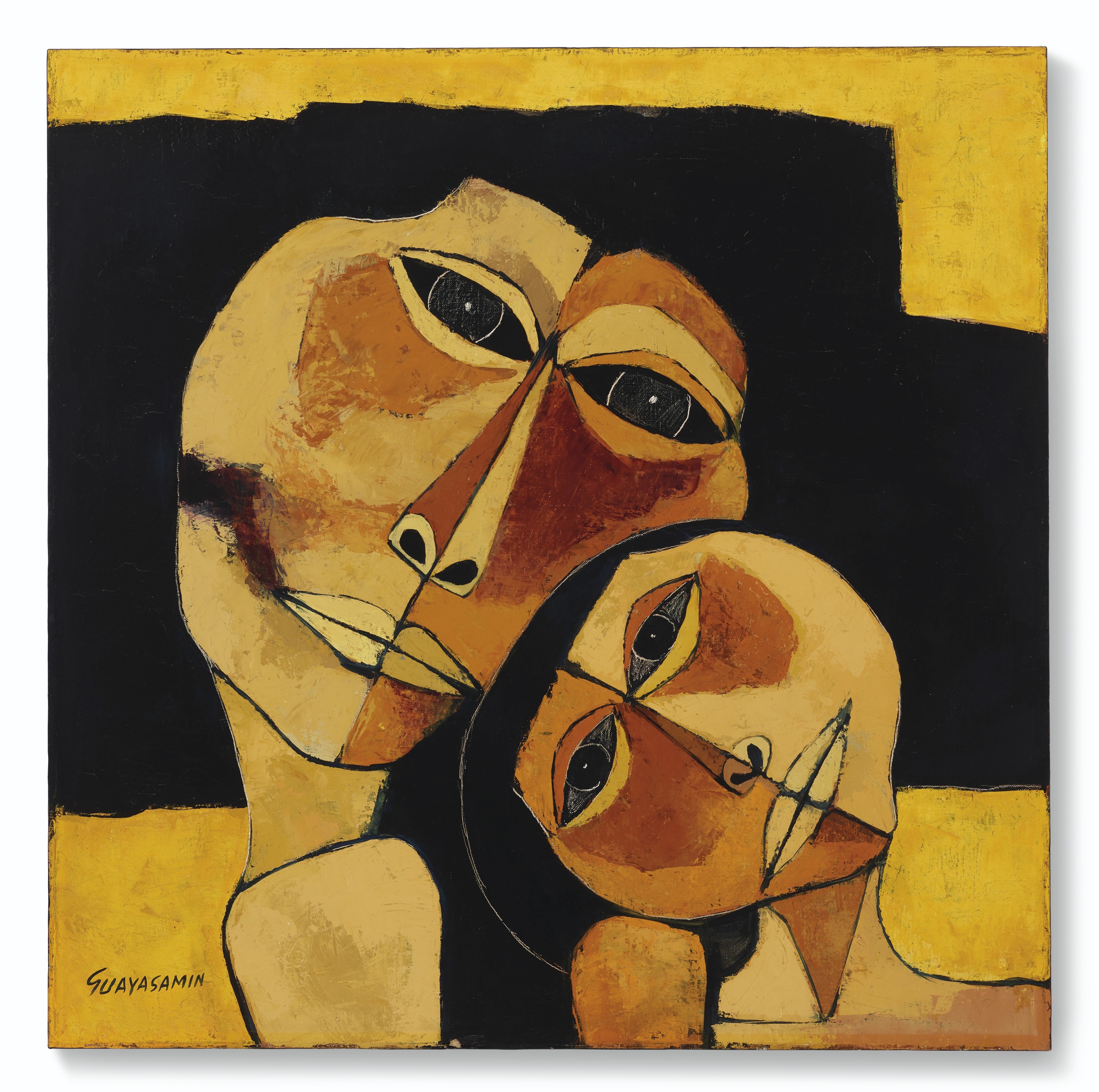 Madre y niño, fondo amarillo by Oswaldo Guayasamín, Painted in 1989