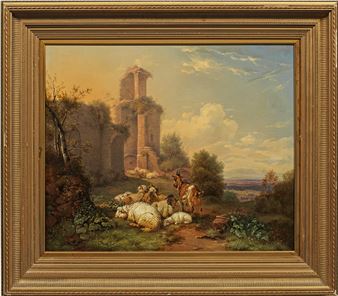 Abendstimmung mit rastendem Hirten an einer Ruine - Wilhelm Melchior