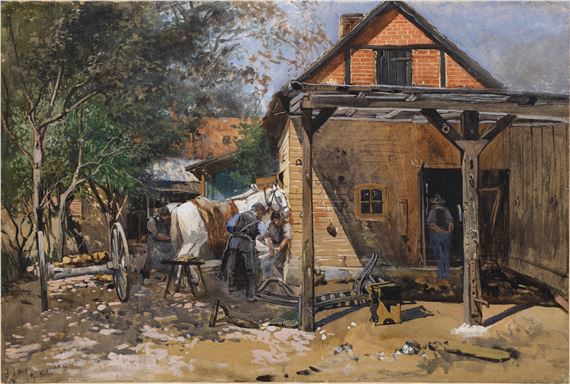Julius Jacob the Younger | Beim Dorfschmied (1889) | MutualArt