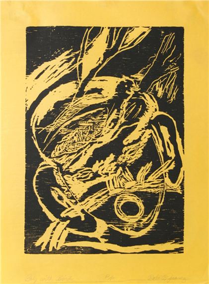 Boy with Bird (black) by Roberto Juarez, 1983