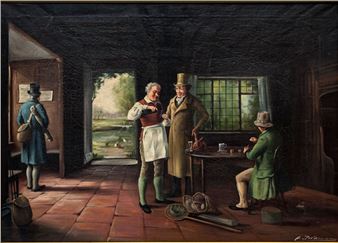 Scène animée dans une auberge - F. Braun