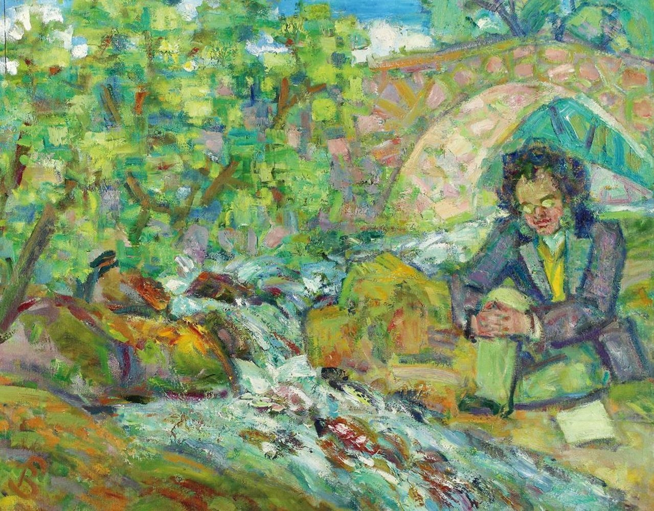 Schumann sitzend an einem Bachlauf by Leonhard Bialek